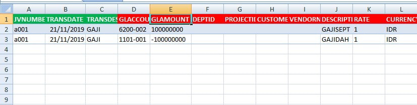 Format Excel untuk Import Excel ke Accurate