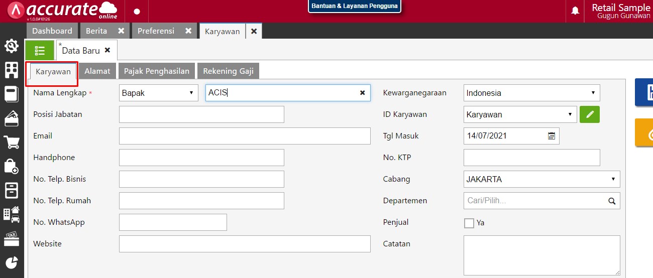 "Penggunaan menu payroll di accurate online