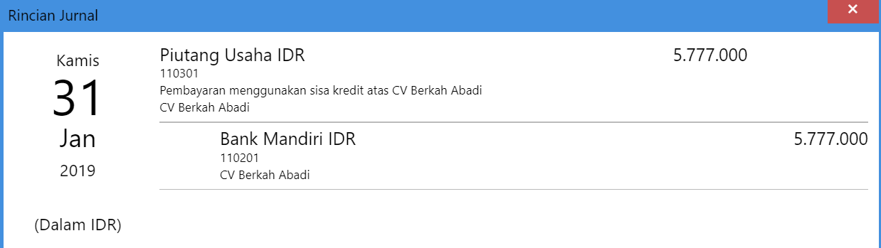 Jurnal atas transaksi pengembalian overpay jurnal penerimaan Penjualan