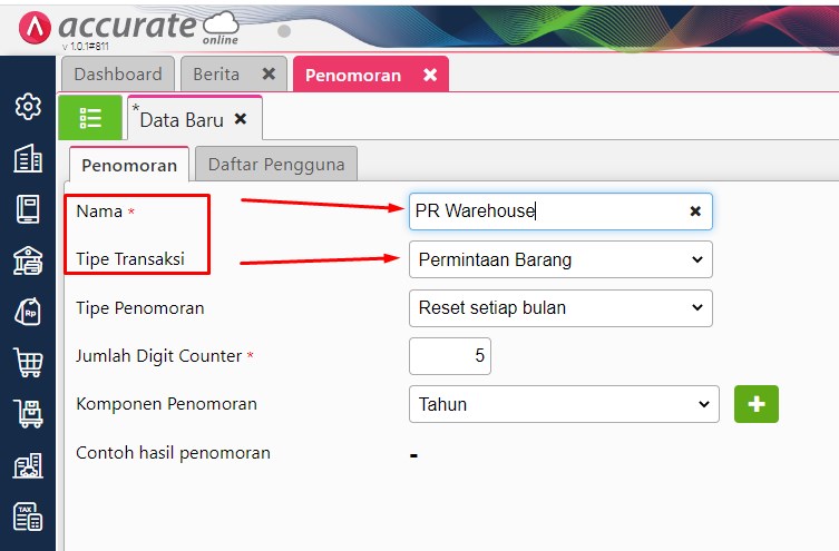 Cara Input Penomoran otomatis di Accurate Online