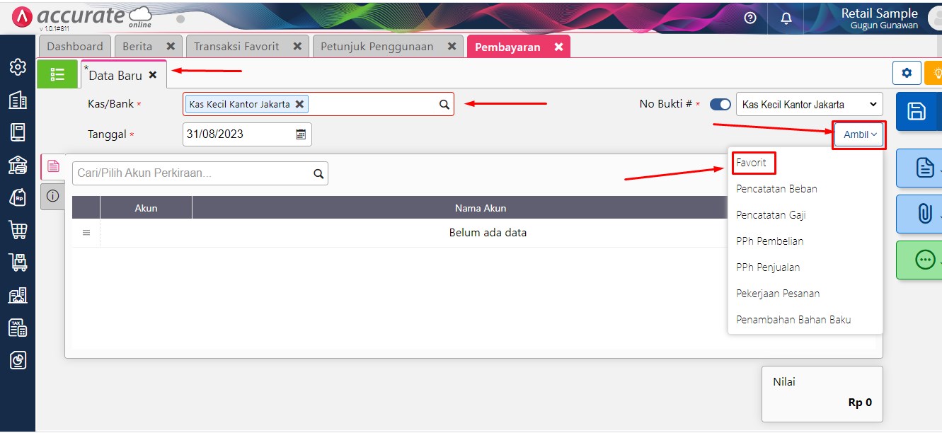 Cara Menggunakan Transaksi Favorit Accurate Online