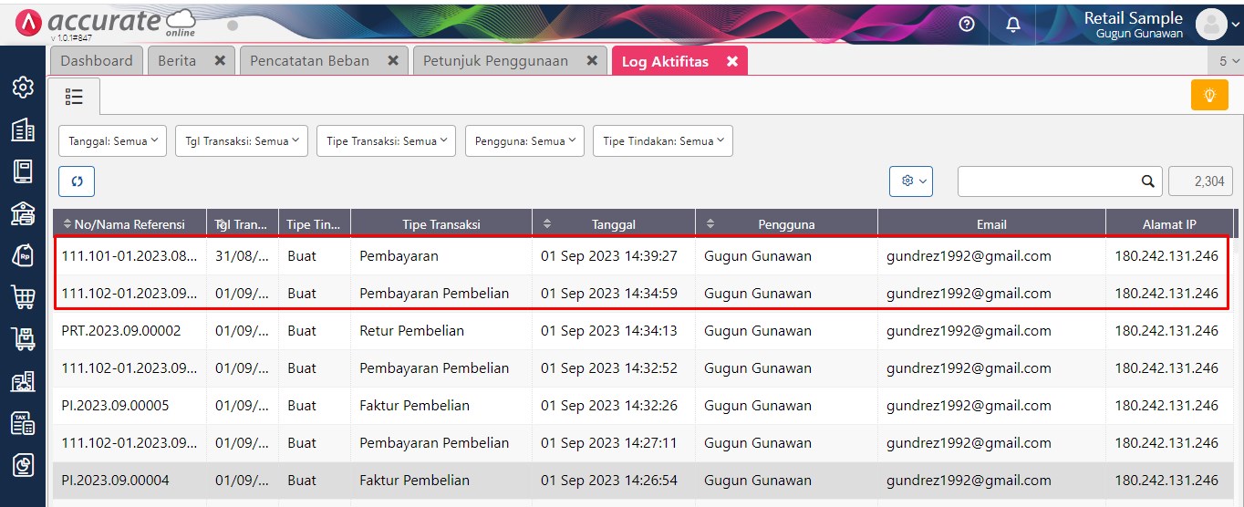 Cara Melihat Log Aktifitas Accurate Online
